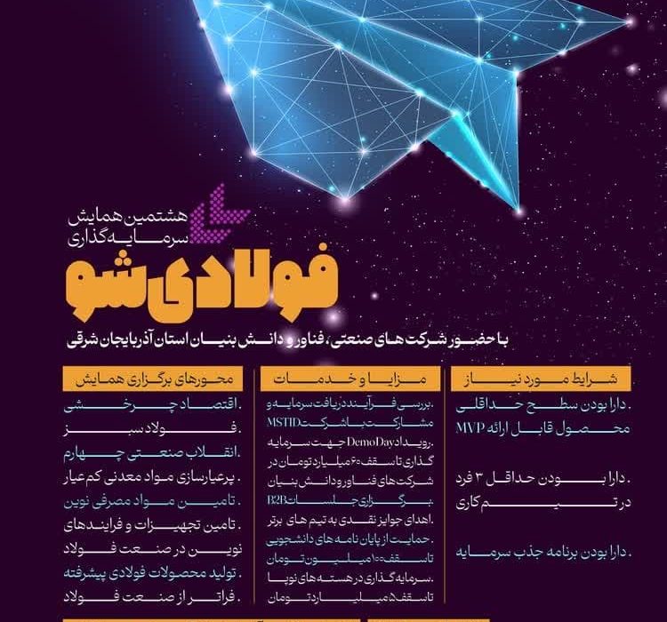 برگزاری رویداد سرمایه گذاری «فولادی شو» از سوی پارک علم و فناوری استان